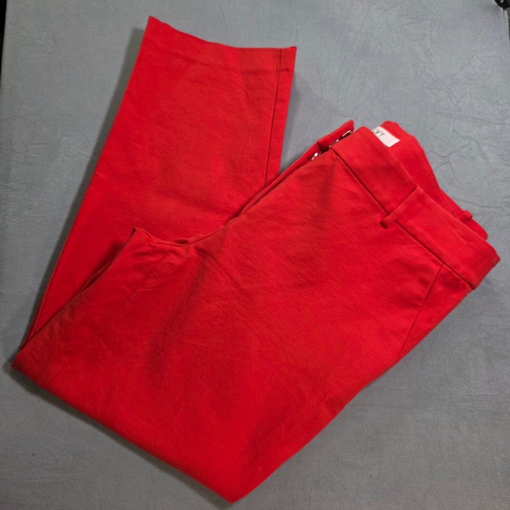 LOFT Riviera Slim Pants Bright Orange /Red Ankle Trousers Womens Size 8